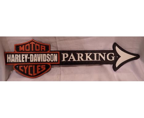 Cast iron Harley Davidson parking arrow, L: 49 cm. P&amp;P Group 1 (£14+VAT for the first lot and £1+VAT for subsequent lots)