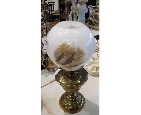 Brass and glass paraffin lamp. Not available for in-house P&amp;P 