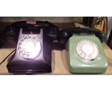 Two vintage GPO rotary telephones, one green one blue. P&amp;P Group 2 (£18+VAT for the first lot and £3+VAT for subsequent l