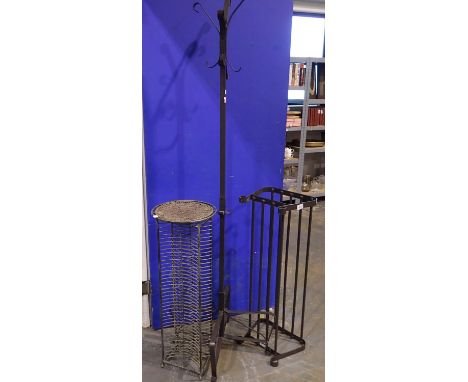 Metal hat/stick stand, H: 180 cm, and a metal CD rack. Not available for in-house P&amp;P 