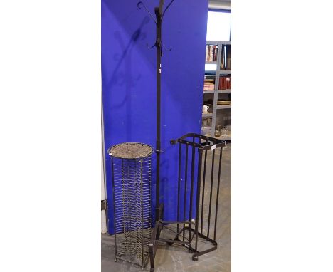 Metal hat/stick stand, H: 180 cm, and a metal CD rack. Not available for in-house P&amp;P 