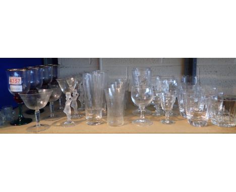 Shelf of mixed drinking glasses. Not available for in-house P&amp;P 