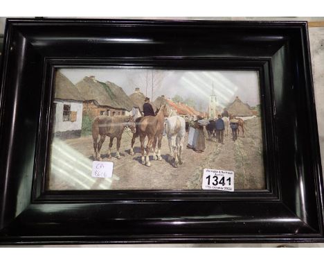 Framed print of horses, 25 x 15 cm. Not available for in-house P&amp;P 