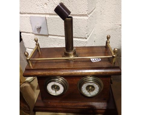 Barometer thermometer lamp. Barometer and thermometer both function, some minor incursions to case, lamp assembly not finding