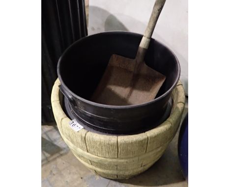 Reconstituted stone planter ion the form of a barrel. Not available for in-house P&amp;P 