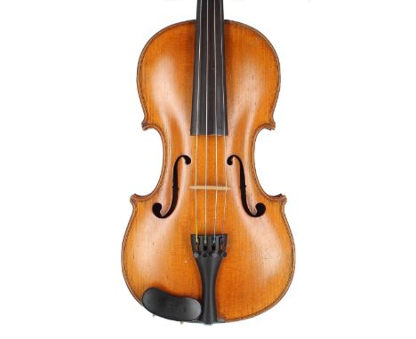 Irish violin by and stamped Keane, Dublin below the button on the back, the two piece back of medium curl with similar wood t