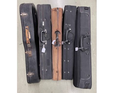 Large viola case, an oblong violin case and three others (5)