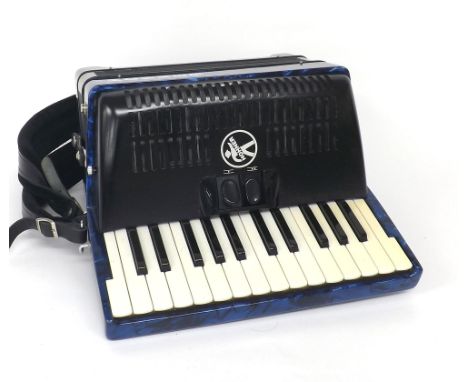 Hohner Bravo II 48 piano accordion, blue marble finish, soft case 