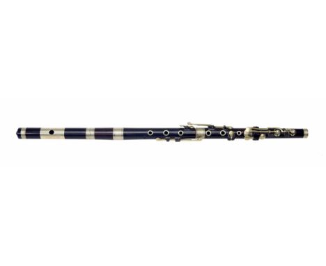 Fine rosewood flute by and stamped Blackman, Patent Improved, 2 Blackfriars Rd, London, with eight silver plated salt spoon k