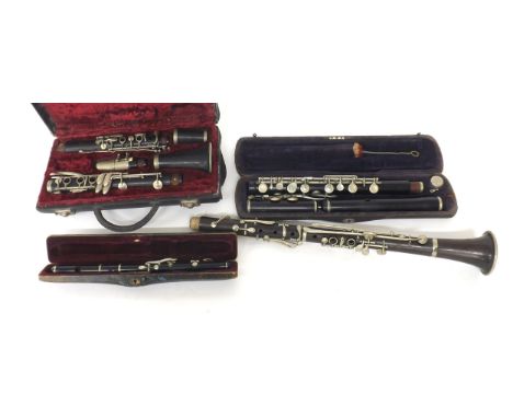 V. Kohlert's &amp; Sons clarinet, case and another Buffet clarinet without head joint; also a Cawthorne &amp; Co flute, case 