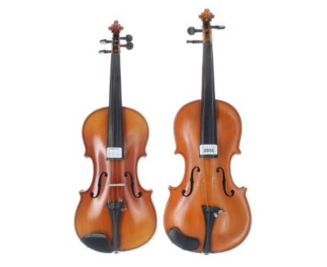 German three-quarter size violin stamped Stainer below the button, 13 1/8", 33.30cm; also a mid 20th century bohemiam half si