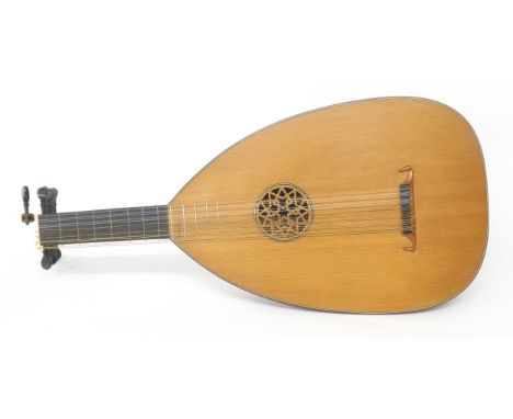 Contemporary lute by and labelled Max Kurzendorfer...,&nbsp;Markneukirchen, 1945, with thirteen ribbed maple back and banded 