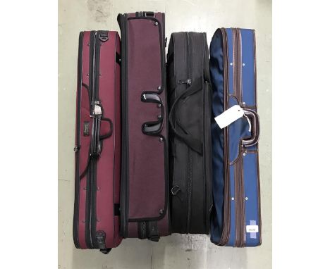 Gewa oblong viola case with outer zipper cover; also three various violin cases with outer zipper covers (4) 