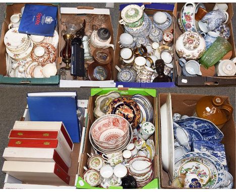 ~Seven boxes of assorted pottery and porcelain including Spode Italian landscape, Royal Albert Chelsea Bird, Masons ginger ja