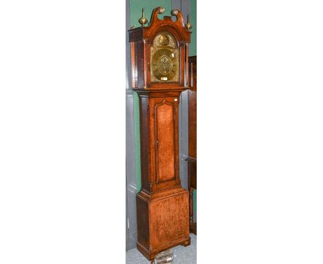 An oak eight day longcase clock, brass dial unsigned