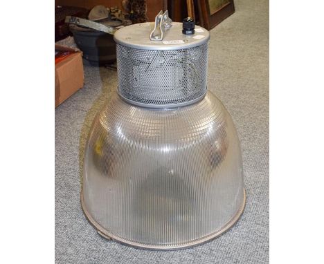 A large modern light fitting and five holophane ceiling light fittings