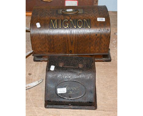 A Mignon Model two typewriter, together with a Junior tinplate typewriter