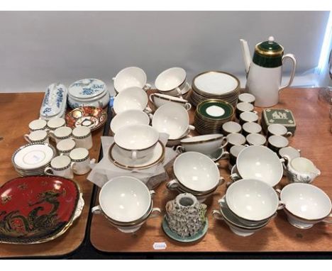 A collection of ceramics, including a Spode coffee service, with green and gilt borders, a further dinner service with Greek-