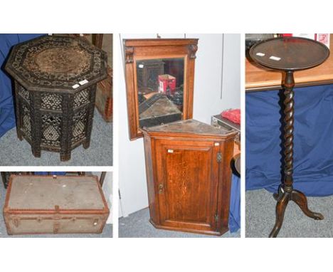 An early 20th century canvas bound steamer trunk, inscribed J.W.McDonald, 90cm by 53cm by 32cm together with a Georgian oak p