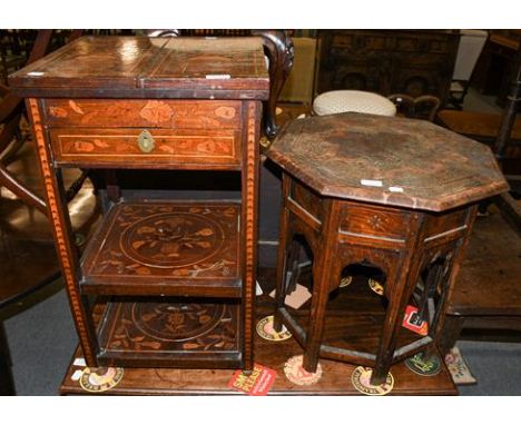 A 19th century marquetry inlaid gentleman's wash stand with folding top, together with an Indian octagonal lamp table (2)