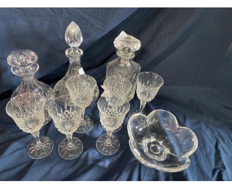 A job lot of assorted crystal items including decanters including an Orrefors flower bowl, shipping unavailable