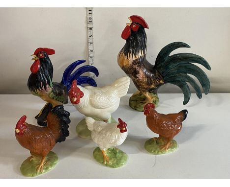 A selection of ceramic Cockerel figurines, shipping unavailable