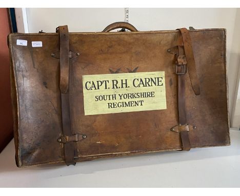 A antique leather travelling trunk purportedly used as a prop in the ITV television series Sharpe 90x50cm