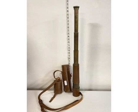 A WW2 period four drawer military snipers spotting telescope in leather case - tel sct regt (telescope scout regiment) MKII S