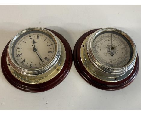 A ship style clock and a ship style barometer, shipping unavailable