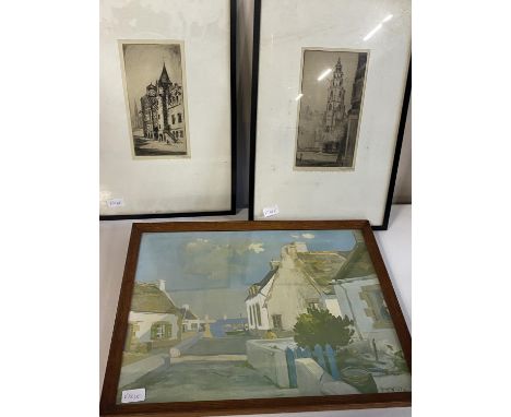 A pair of lithographic prints and a framed print by R. Wintz, shipping unavailable