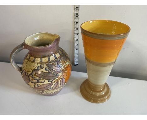 A Shelley vase with a Charlotte Rhead jug H25cm, shipping unavailable