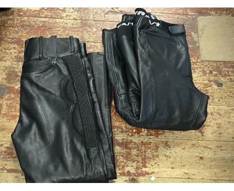 Two pairs of leather motorbike trousers size 32 &amp; 26
