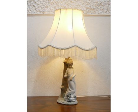 Nao figural lamp base with girl and puppy, 56 cm high