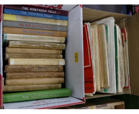 Two boxes of Wainwright Pictorial Guides, Rock Climbing Guides and vintage OS maps 