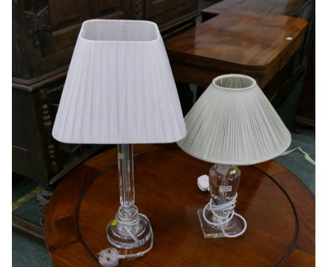 Two mirrored glass lamp bases with shades, tallest 60 cm high