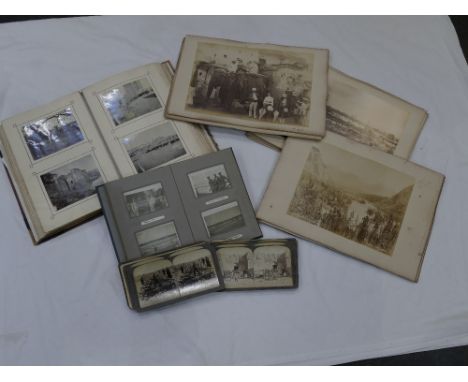 Box of vintage photographs and photo albums, India, South Africa, etc., and military album from Durban dated 1918 