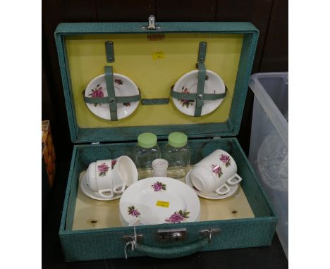 Vintage picnic case with contents