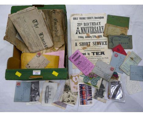 Collection of postcard books, vintage posters, newspapers, ephemera etc