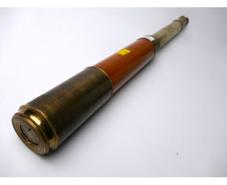 Two drawer brass and light timbered wood telescope, no visible makers marks