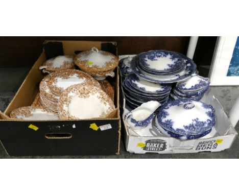 Two boxes of vintage dinner service, Poultney & Co Suffolk pattern transfer dinnerware and Victorian Empress part dinner serv