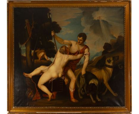 Decorative large-scale version of the original painted by the Venetian master representing Venus and Adonis is a painting pai