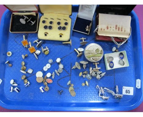 A Collection of Assorted Gent's Cufflinks, a cased set of dress studs, "GLOOPS CLUB THMILE" enamel cufflinks, Souvenir of Swa