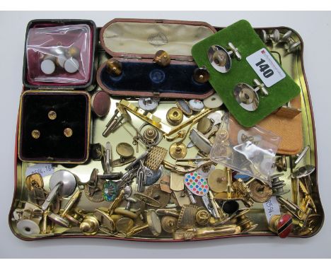 Assorted Vintage and Later Gent's Cufflinks, including tiger's eye buttons, cased dress studs, etc.
