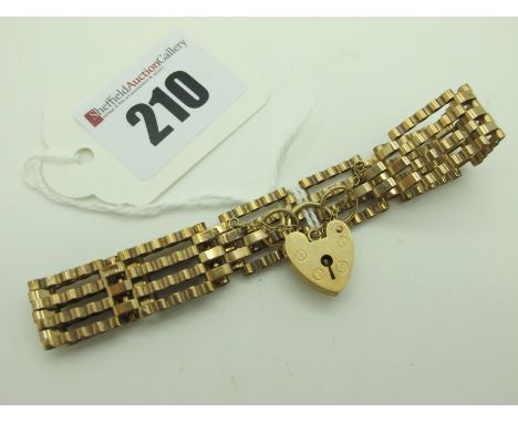 A 9ct Gold Gate Link Style Bracelet, to 9ct gold heart shape padlock clasp (8 grams)
