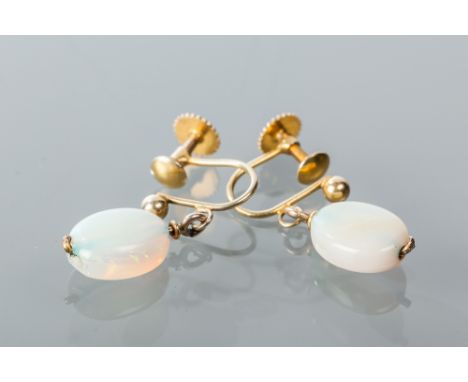 PAIR OF OPAL DROP EARRINGS
each set with an opal bead, suspended from a nine carat gold screw fitting