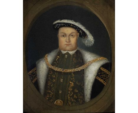 English School 18th CenturyPortrait of Henry VIII, in a painted ovalOil on panel24.2 x 19.5cm; 9½ x 7¾in