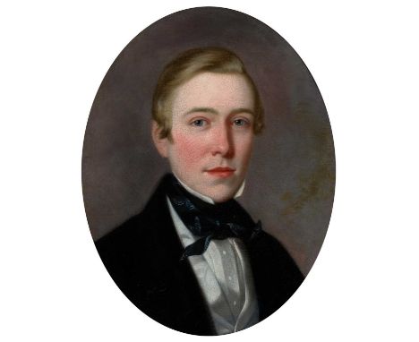 Continental School 19th CenturyPortrait of a young gentleman, wearing a black coat, white waistcoat and silk cravatOil on can