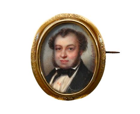 λ Édouard Delatour (Belgian 1816/17-1863)Portrait miniature of a gentleman wearing a black coatSigned Ed de Latour (centre ri