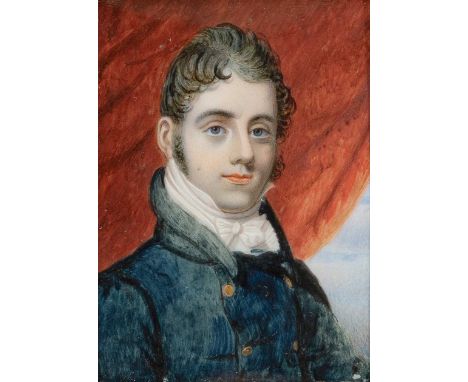 λ English School c.1800Portrait miniature of Mr Smith aged 20, wearing a blue coat and white stockRectangular, in an ebonised
