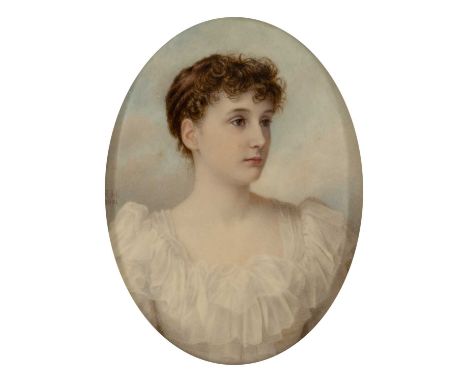 λ Robert Henderson (1826-1904)Portrait miniature of a young lady wearing a white dressSigned with initials, dated and inscrib